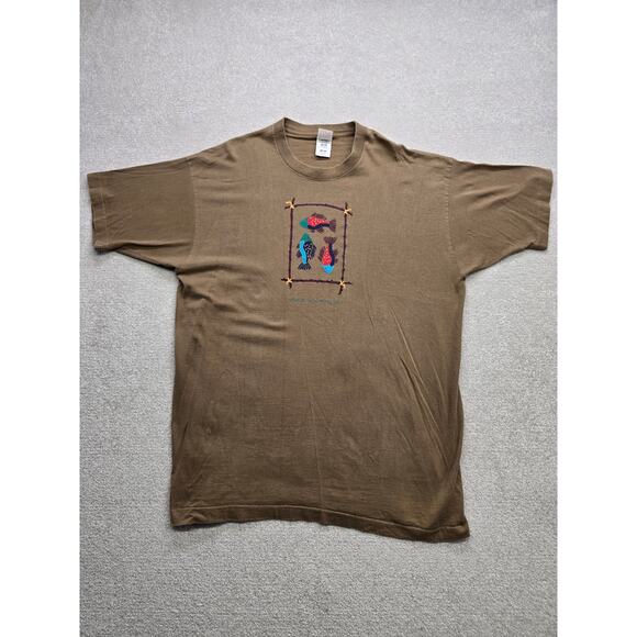 Vintage Bar Harbor Nature Fish Brown Men's T Shirt Size 2XL Fruit Of The Loom - Picture 1 of 5